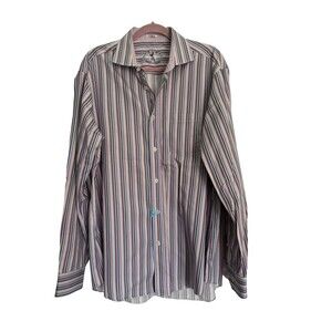 Bugatchi Uomo Flip‎ Cuff Dress Shirt Striped Long Sleeve Button Up Mens Size XL